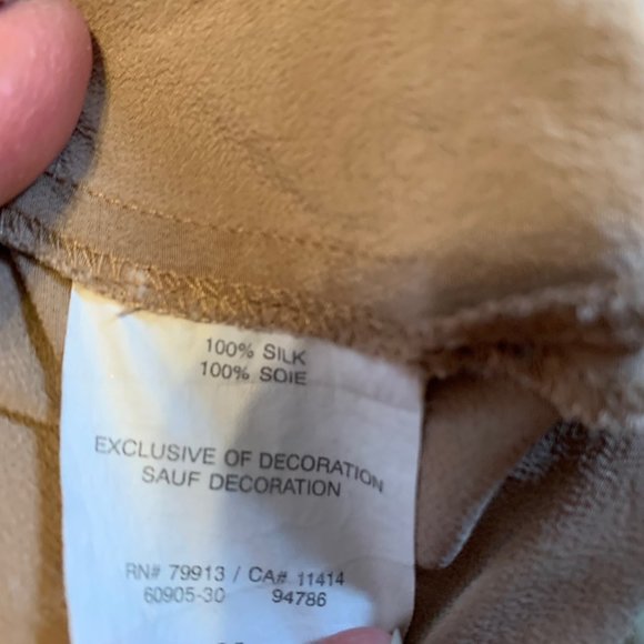 Taupe Mimi Maternity 100% Silk Blouse with Wide Sleeves and Decorative Design M - Picture 9 of 16